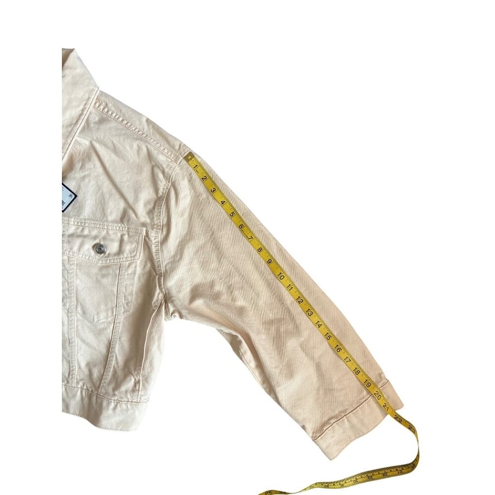 NWTGianni Bini Womens Cropped Denim Jacket M Bone Beige Cotton Button-Up READ - Picture 11 of 16
